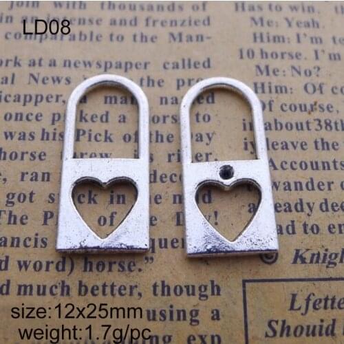 Hot 12*25mm 50pcs Zinc Alloy Hollow Heart Lock Charms Antique Silver Plated Charms Pendants Vintage Jewelry Findings Accessories