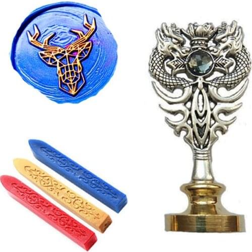 Custom Wax Seal Stamp Kit Deer Geometric lines Metal Dragon Handle Gift Wine Package Wedding Invitations Seal Stamp