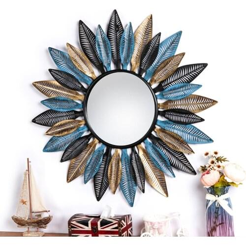Wrought Iron Mirror Wall Decoration, Three-dimensional Wall Decoration, Living Room Background, Wall Hanging, Decorative Mirror