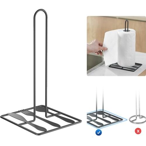 Metal Kitchen Roll Paper Towel Holder Bathroom Tissue Stand Black And White Napkins Rack Home Kitchen Storage Accessories