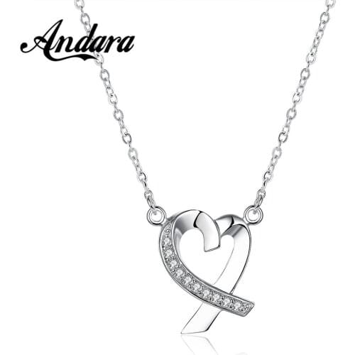 Fashion 925 Silver Necklace Love Heart Inlaid Zircon Kelp Necklace For Woman Jewelry Gift