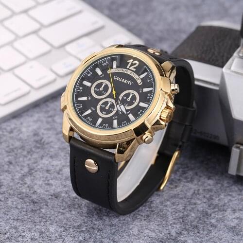 Wrist Watch Men Luxury Brand Famous Cagarny Mens Quartz Watches Man Golden Case Leather Strap Casual Male Clock Waterproof New
