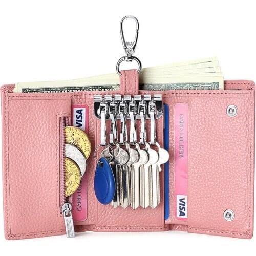 Genuine Leather Keychain Men Women Key Holder Fashion Car Key Wallet Housekeeper Key Case Mini Card Bag Coin Purse