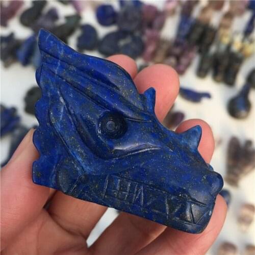 Natural Lapis Lazuli Crystal Dragon Head Skull Hand Carved And Polished Rare Gemstone Home Decoration
