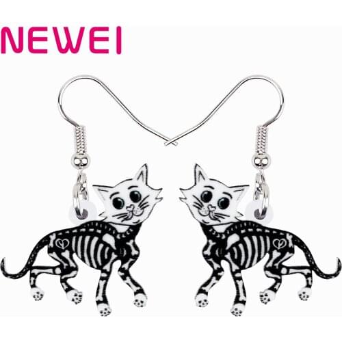 NEWEI Halloween Acrylic Sweet Smile Skull Skeleton Cat Earrings Fashion Drop Dangle Jewelry For Women Girls Teens Charms Gifts