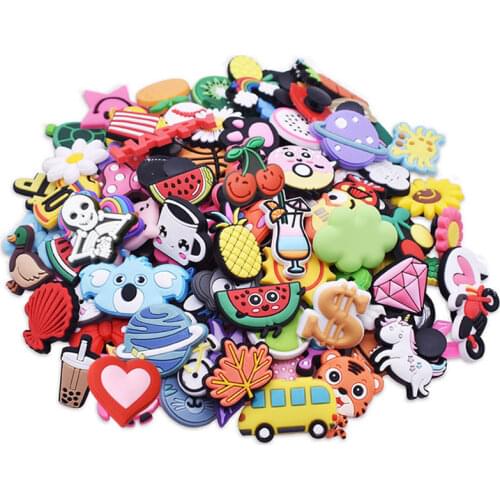 Wholesale 100PCS Ranom Cartoon Animal Shoes Charms Flower Pig Letter Decoration Fit Croc Wristband Accessories Kids X-MAS Gifts