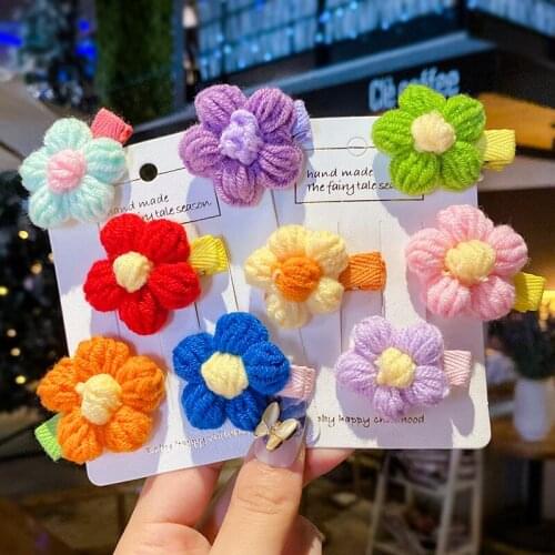 Autumn and Winter Children Cute Colors Knitting Flower Ornament Hair Clips Girls Lovely Barrettes Hairpins Kids Hair Accessories