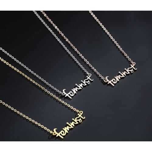 QIMING Strong Woman Feminist Letter Necklace For Women The Future Is Female Stainless Steel Necklace Pendants Party Gift
