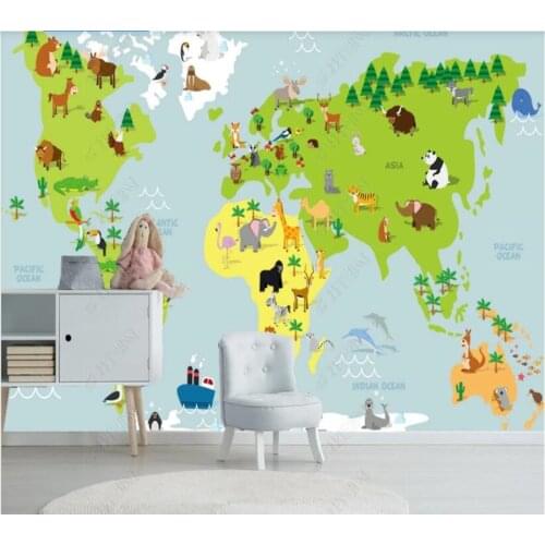 Papel de parede Cartoon world animal map childrens room mural 3D wallpaper mural,living room home decor