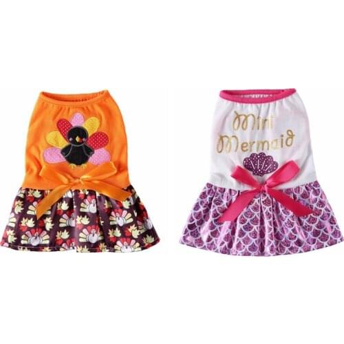 Pet Mermaid Turkey Dress Pet Halloween Cosplay Costume Funny Cartoon Princess Dress Set For Small Medium Dogs