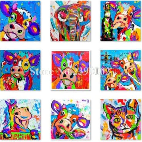 Full Abstract 5D DIY Diamond Painting Colorful Animal Oil Painting Embroidery Art Cross Stitch Mosaic Cattle Cat Christmas Gift