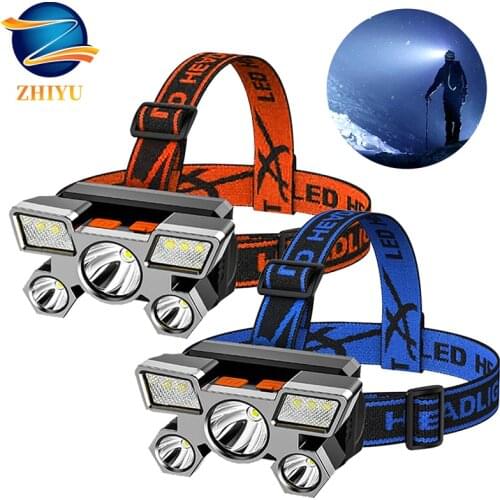 Xiwangfire Portable 5 LED Headlamp USB Rechargeable 1000LM Built-in 18650 Battery Headlight Head Horch for Outdoor Camping