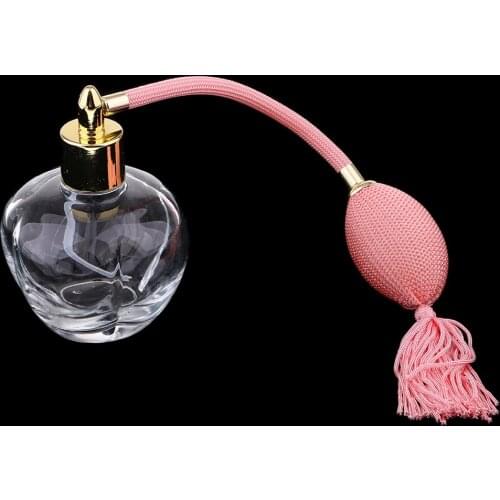 Clear Vintage Crystal Perfume Bottle Refillable W/ Long Spray Atomizer 100ml
