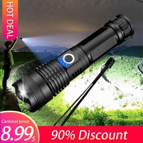 Drop shipping Powerful XHP50 LED Flashlight USB Rechargeable Zoom Waterproof Torch 18650 26650 for Hunting SelfDefense Lamp