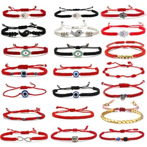 Zinc Alloy Hamsa Hand Red String Adjustable Bracelet Women Girl Child Fatima Evil Eye Rope Handmade Protect Lucky Charm Jewelry