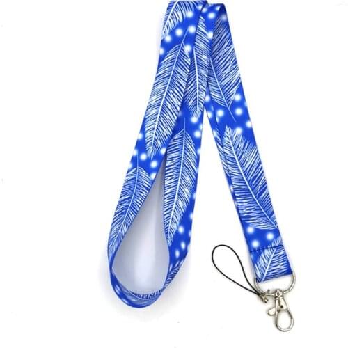 White Snow Blue Leaves Feathers Lanyard Keys Phone Holder Funny Neck Strap With Keyring ID Card DIY Animal webbings ribbons