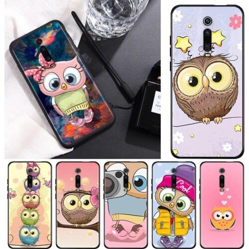 Silicone Black Cover Cute Owl Hearts Lover For Xiaomi Redmi K40 K30i K30T K30S K20 10X GO S2 Y2 Pro Ultra Phone Case