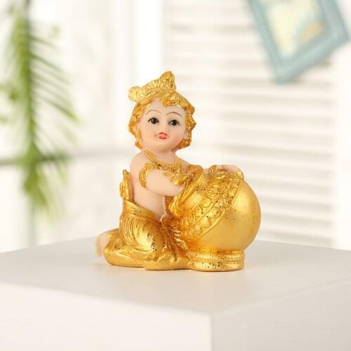 Cute Gold Rush Baby Figurine Resin Statue Dining Room Desktop Shelf Wine Cabinet Decoration Accessories New Year Birthday Gift