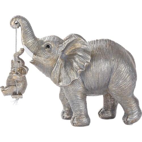 Elephant Couple Sculpture Heart-shaped Polyresin Lovers Statue Craftworks Embellishment for Wedding Souvenir and Home Decoration
