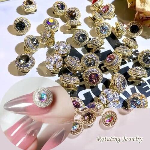 2pcs Shiny Rotatable Zircon Rhinestones 3D Spin Luxury Diamond High Speed Rotating Crystal Beads Manicure Nail Art Decorations