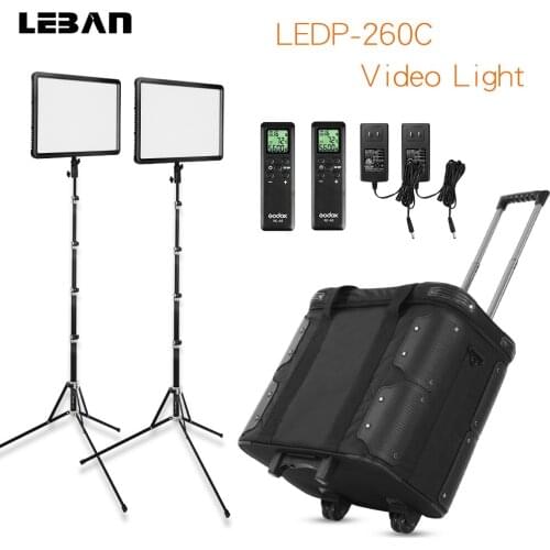 Godox 2X LEDP-260C 300-5600K LED Video Light Continuous Lighting with 2X Light Stand + Roller Carry Bag Video Studio Lights Kit