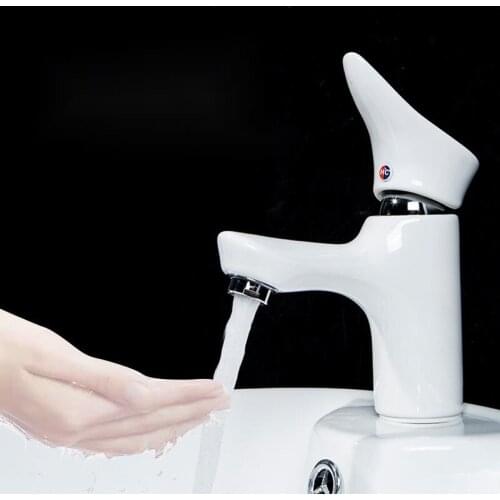 Unique White Cold And Hot Basin Faucet Chromed Handle Bathroom Water Taps Mixer Torneira Gourmet Bathroom Faucets