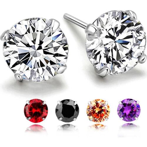Birth Stone Stud Earrings for Women Wedding Jewelry Boho Crystal Stainless Steel Engagement Earrings