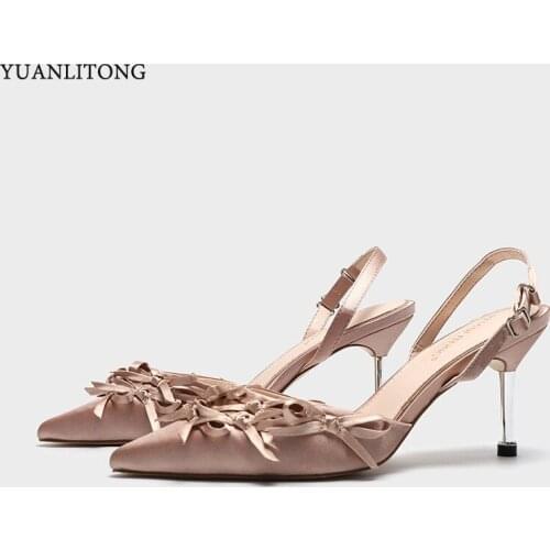 2021 Design Butterfly-knot pumps woman sandalias buckle belt slingback talons summer pointed toe stiletto high heels shoes women