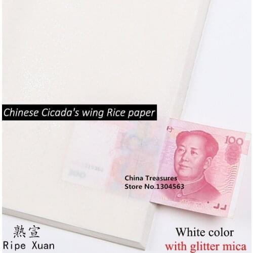 10sheets 4 Feet Chinese Cicada Rice Paper With Mica Ripe Xuan Paper for Chinese Gongbi Painting Xuan Zhi Very Thin Paper