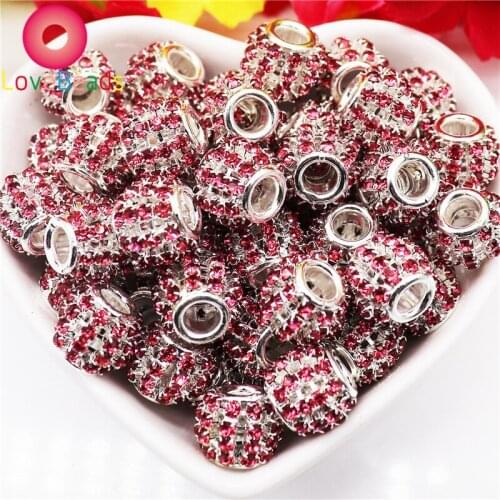 10Pcs New Color Crystal Rhinestone Round Ball Charms Rondelle Spacer Beads Fit Pandora Bracelet Women Wedding DIY Crafts Jewelry