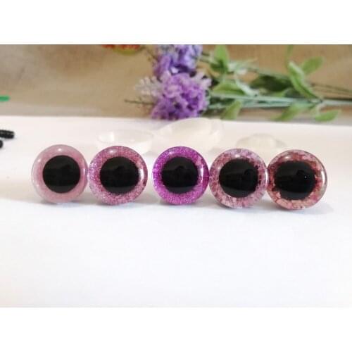 100pcs/lot new items 16mm/20mm/25mm trapezoid plastic clear safety toy eyes +pink glitter color +white washer for diy doll