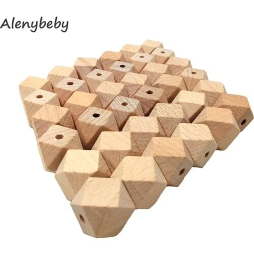 100pcs Beech Wooden Teether Hexagon Beads DIY Baby Teething Chew Bracelet Necklace or Pacifier Clip Chain 6 Size Polygon Beads