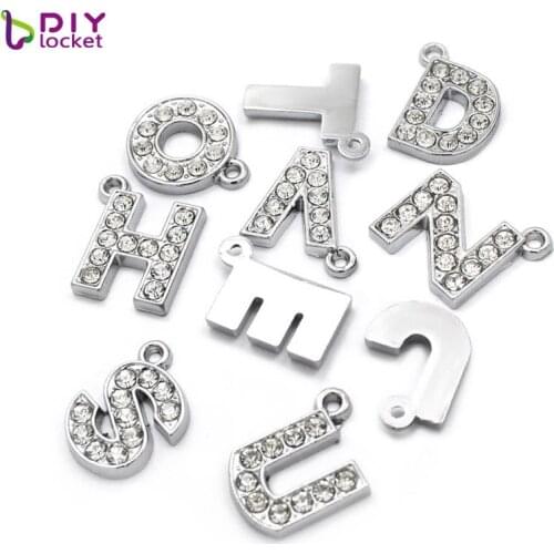 1300pcs/lot Wholesale 8mm Rhinestone Hang English Alphabet Letters Fit 8mm Wristband Bracelet LSSL030