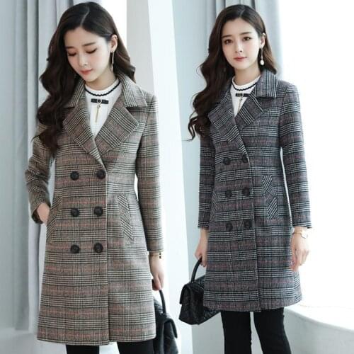2020 New Autumn Winter Women Plaid wool Jacket Plus size Slim Middle-aged mother Coat Double breasted Female Vintage Wool Coats
