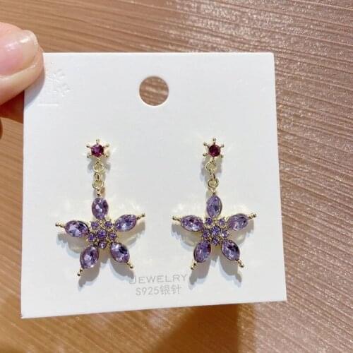 2021 New Arrival Trendy Geometric Women Dangle Earrings Korean Five Petal Starfish Small Pendant Korean Earrings Long Earrings
