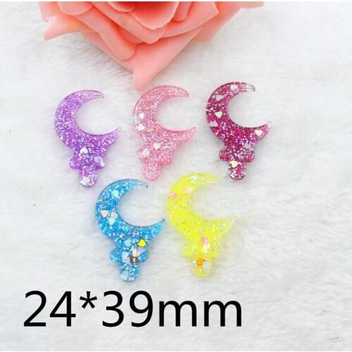 30pcs/lot kawaii resin heart with glitter flat back resin cabochons accessories 24*39mm