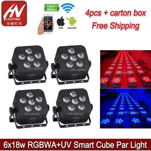 4pcs Mini 6*18W Dj Disco Stage Light RGBWA+UV Wash Effect Portable Stage Par Light Auto Sound Activation Indoor dj uplighting