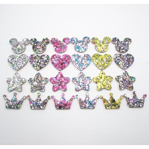 50PCS/lot 3.5cm Bling Handmade Multi Style Padded Appliques Heart Crafts for Garment Accessories Girl Hair Decoration