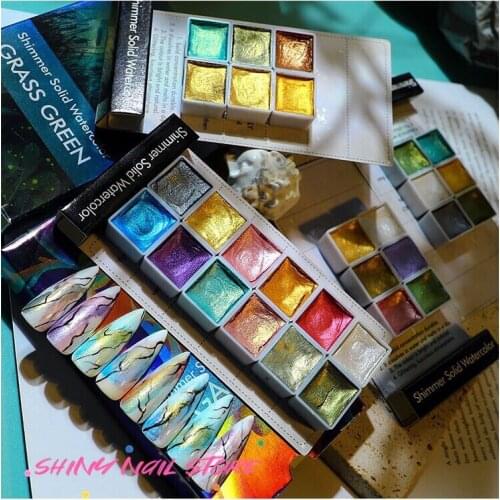 6/12pc Blooming Paints Watercolor Powder For Nails Abstract Nail Art Pigment Magic Pearl Chrome Polish Manicure Glitter SNLF12