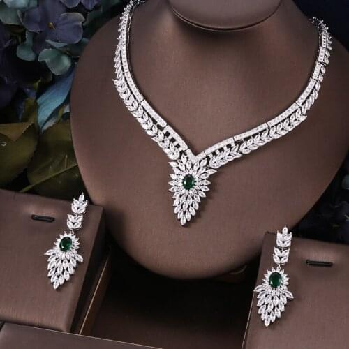AccKing 2pcs Bridal Zirconia Full Jewelry Sets For Women Party, Luxury Dubai Nigeria CZ Crystal Wedding necklace sets