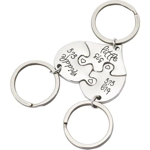 Sister Keychains for 3 Sisters Gifts Big Sis Mid Sis Lil Sis Matching Heart Keychain Set Sister Jewelry Gifts
