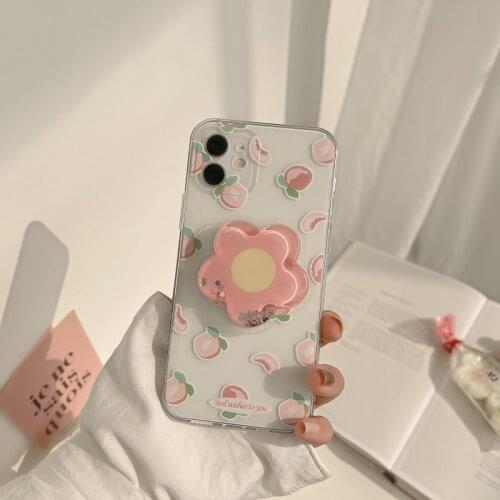 Summer Fruit Peach Phone Case For iphone 11 12 Mini Pro X XS Max XR 8 7 6 Plus Transparent cover with stand Clear capa