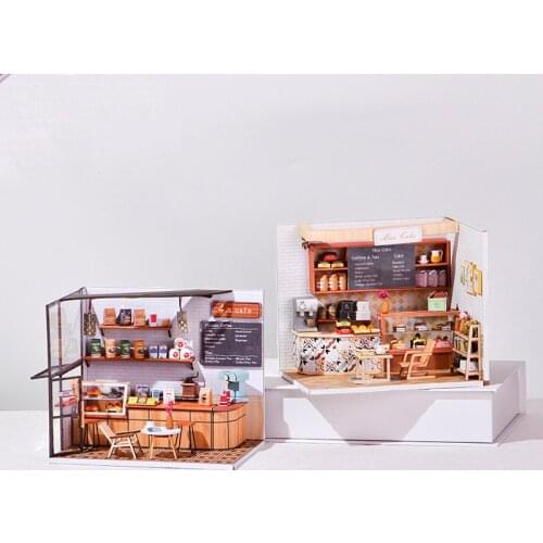 DIY Wooden Dollhouse Miniature Furniture With LED Kits European Shop Doll Houses Assemble Toys for Children Girl Gift Casa