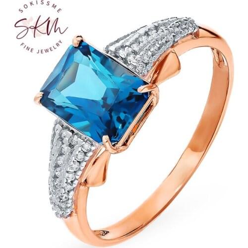 SKM 14k rose gold topaz rings for women Vintage brand designer Engagement rings designer Luxury Fine Jewelry