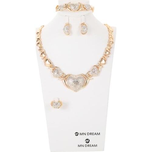 HOTsale African gold color jewelry sets for women Dubai bridal wedding gifts gem necklace bracelet earrings ring jewellery set