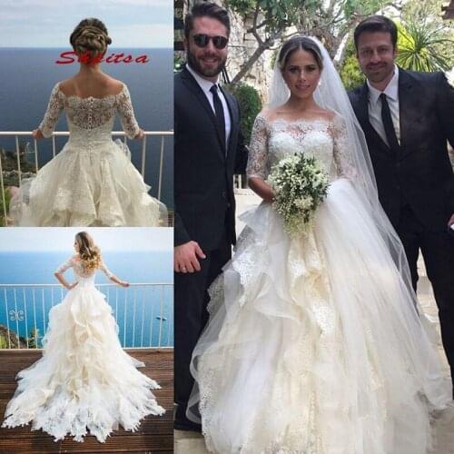 Lace Wedding Dresses Plus Size Ball Gown with Sleeves White Ivory Women Wedding Gowns Bridal Bride Dresses