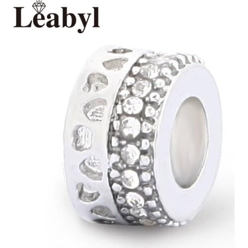 Leabyl White Crystal Spacer Bead for Bracelet Silver Color Gasket Charms