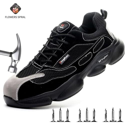 FLOWERS SPIRAL Brand Light Steel Toe Mens Safety Shoes Comfortable And Breathable Mens Outdoor Work Safety Work Shoes 36-46