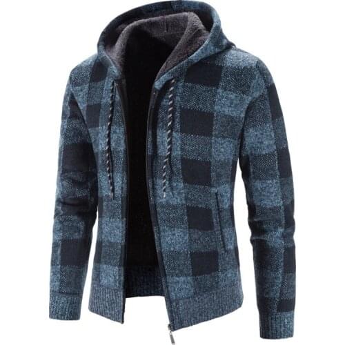 Men plus velvet thick plaid sweater plus size mens jacket hooded cardigan hooded fashion hoodie men vintage hoodie men 4XL