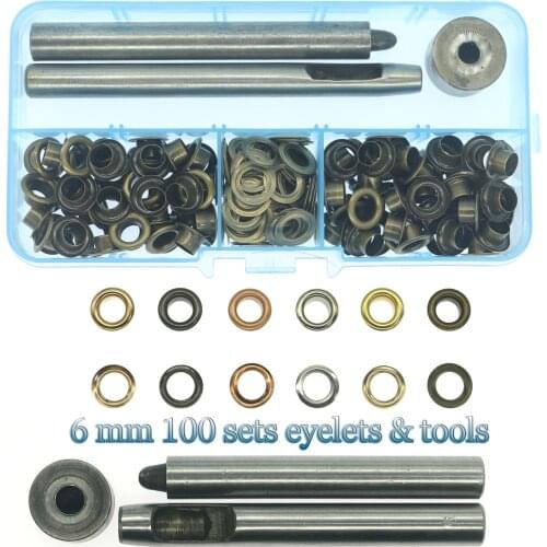 6 mm 50 set 6 colours hollow rivet eye button for belt buckle clothing decoration buckle eyelet and Eyelet Punch Die Tool Set